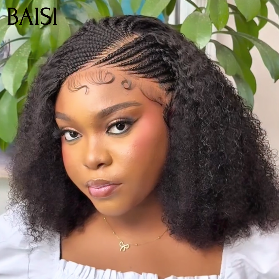 BAISI 13x4 Lace Perruque Coiffée Afro Curly 16Pouces 100% Vietnam Hair 149€ Deja nattés Prête A Porter 100% Satisfait En Couleur Noir 1B# en 100% Cheveux humains