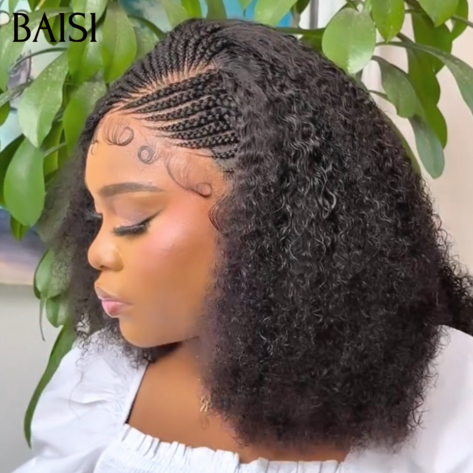 BAISI 13x4 Lace Perruque Coiffée Afro Curly 16Pouces 100% Vietnam Hair 149€ Deja nattés Prête A Porter 100% Satisfait En Couleur Noir 1B# en 100% Cheveux humains