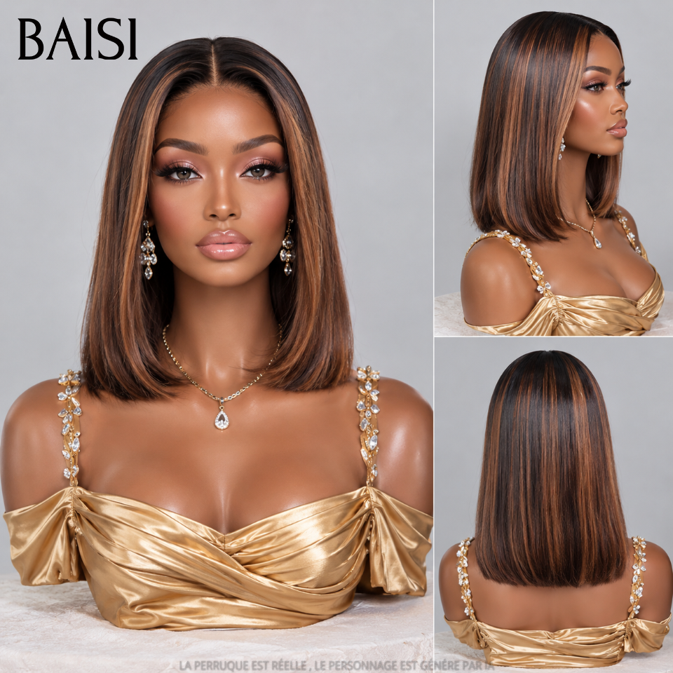 BAISI 2X6 lace closure perruque 100% Vietnam Hair Lisse Bob Haute Qualité 250% Densité en couleur Marron Mixte NOIR SDD BONE Straight en 100% Cheveux Humains MP50