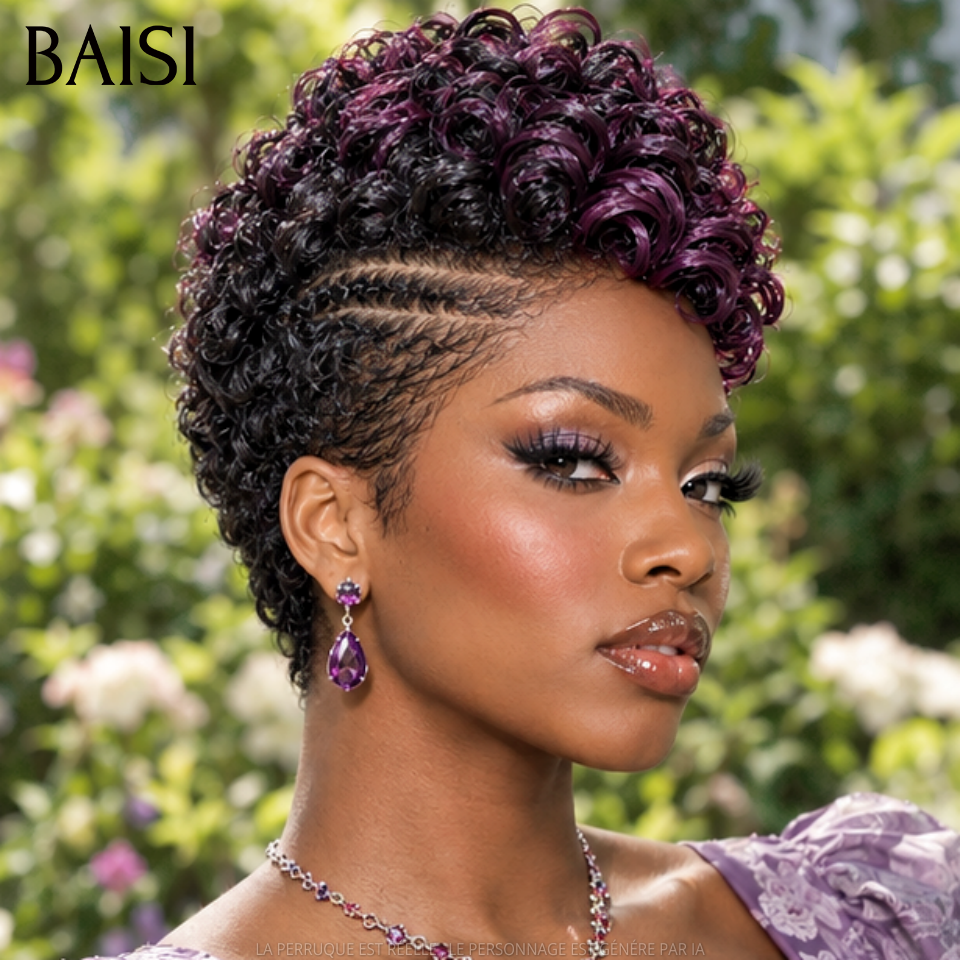 BAISI Full Lace Perruque Pixie Courte Wave 179€ en Couleur Violet  Nouvelle Tendance en Furie Qualité Rien A Dire en 100% cheveux humains