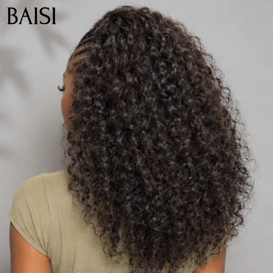 BAISI 13x4 lace Perruque Coiffée Curly Wave Bouclée Noir 1B# 10Pouces 86€ ou 14Pouces 136€ Seulement Avec Petites Nattes au devant Prêt à Porter en 100% Cheveux Humains