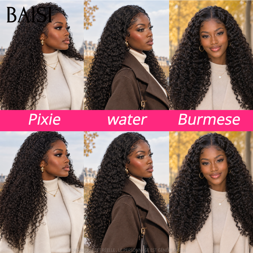 BAISI 13x4 Lace HD Perruque Longue Pixie ou Water ou Burmese 18 et 24Pouces A Partir de 148€  Promotion 155€ Couleur Noir 1B# 350% Densité Haute Qualité Prix Chaud en 100% Cheveux humains