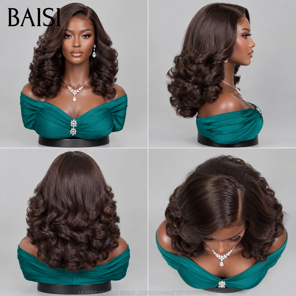 BAISI Perruque 5X5 bouclés Egg wave en Couleur Sans Colle Lace déjà coupée Marron 4# 158€ 300% haute densité personnalisé en 100% Cheveux Humains FR38