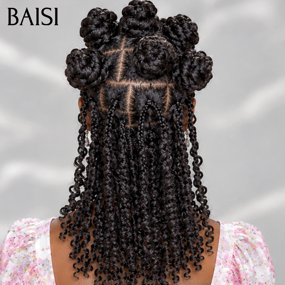 BAISI Full Lace Perruque Double Nattes Déjà Coiffée Couleur Noir 178€ Style Unique et Artistique en 100% cheveux humains