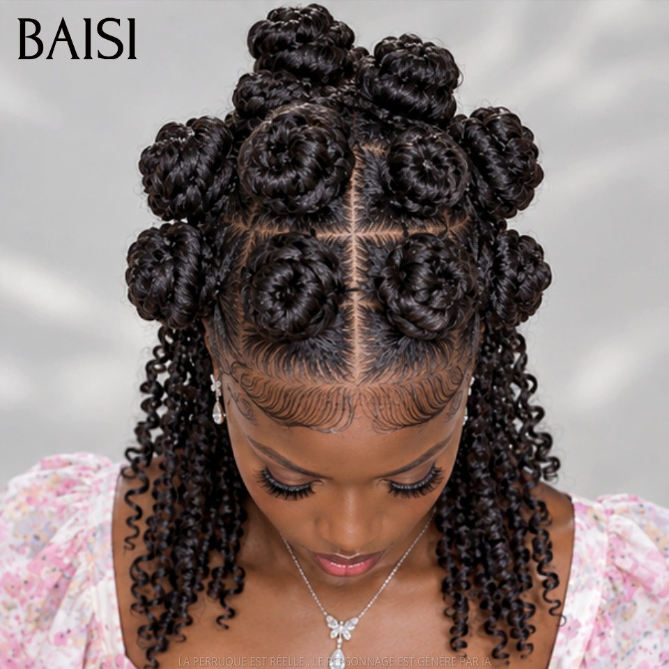 BAISI Full Lace Perruque Double Nattes Déjà Coiffée Couleur Noir 178€ Style Unique et Artistique en 100% cheveux humains