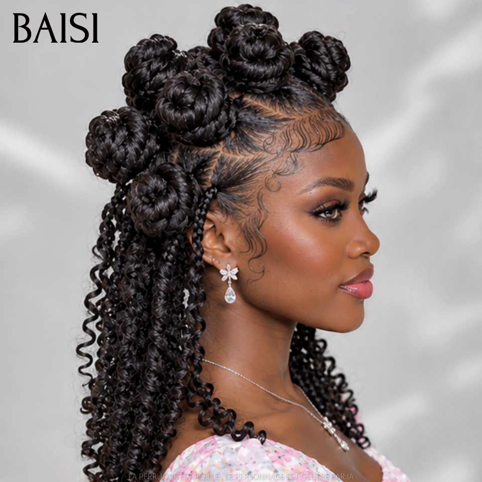 BAISI Full Lace Perruque Double Nattes Déjà Coiffée Couleur Noir 178€ Style Unique et Artistique en 100% cheveux humains