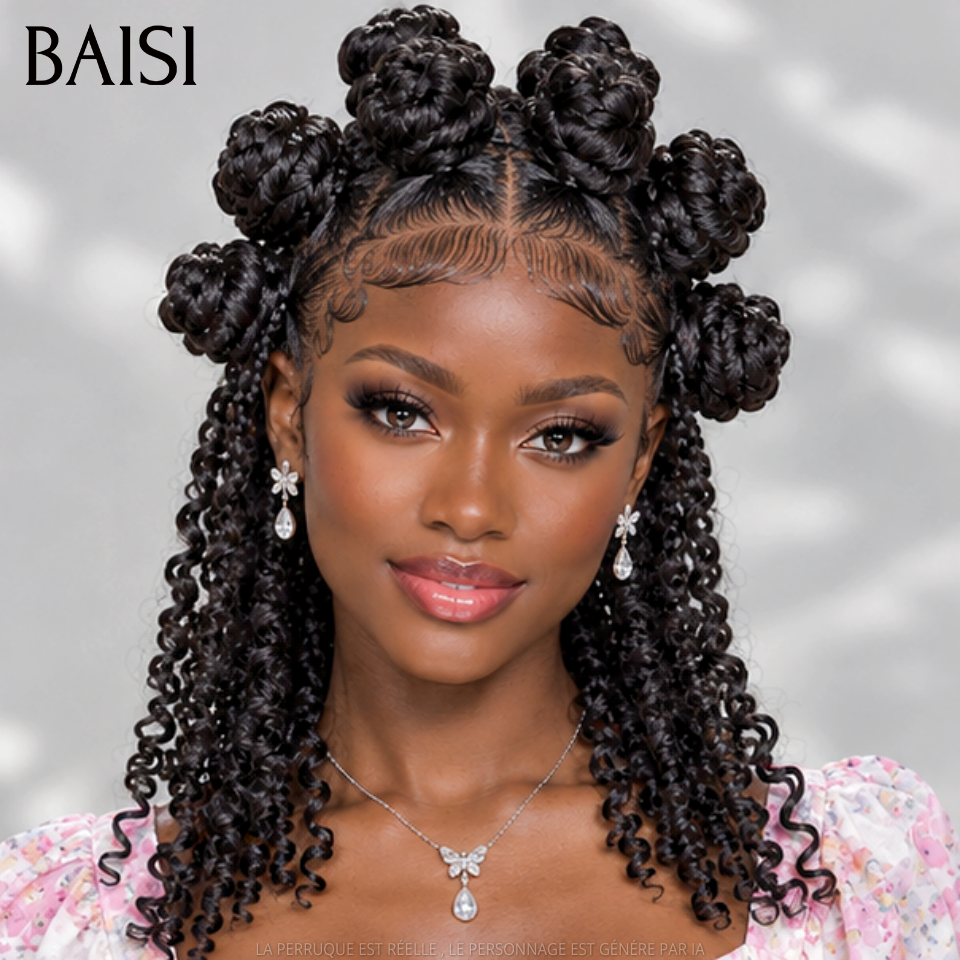BAISI Full Lace Perruque Double Nattes Déjà Coiffée Couleur Noir 178€ Style Unique et Artistique en 100% cheveux humains