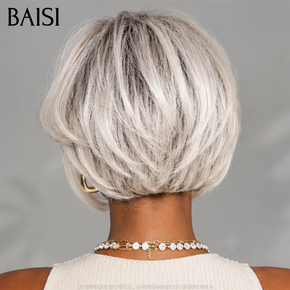BAISI 13x4 Lace Sans Colle Perruque Pixie Lisse 10Pouces 109€ Couleur Lait au Beurre Avec Racine Noir Très Original en 100% cheveux humains