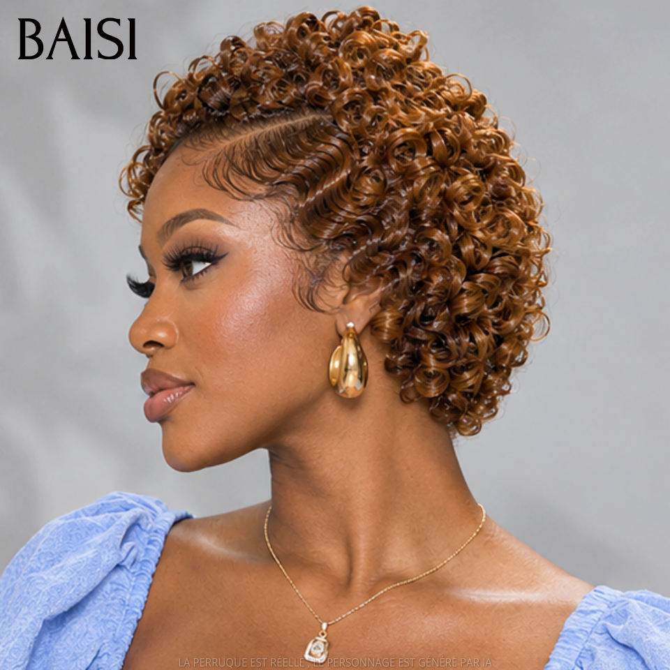 BAISI 13x4 Lace Perruque Pixie Courte Wave 109€ en Couleur Marron 4/30# Fabuleuse en 100% cheveux humains