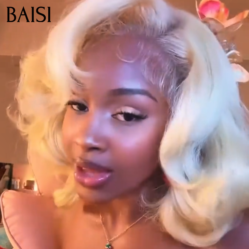 BAISI 13x4 Lace Perruque Blonde 613# Egg Wave 12Pouces 99€ Très Bonne Qualité Ou kinky Curly wave 99€ Topper cheveux partiel personnalisé en Couleur orange 350#（ c'est pas une perruque entière ) en 100% cheveux humains