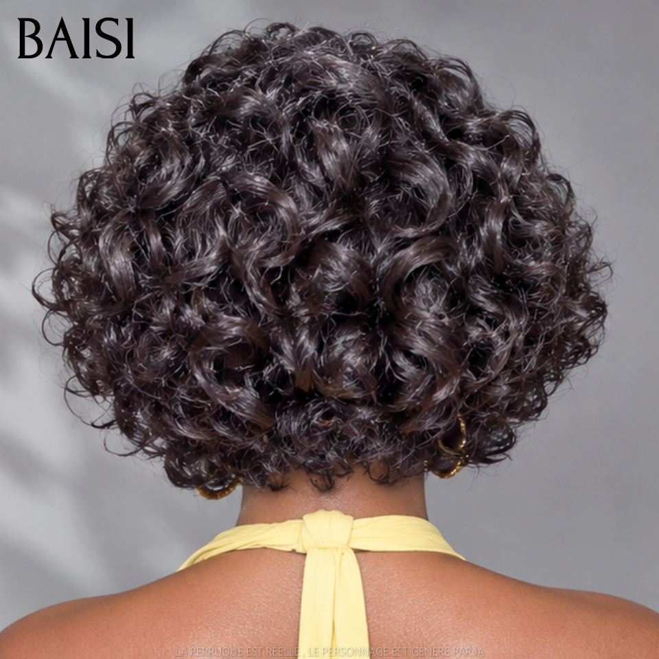 BAISI Perruque curly wave 10 Pouces BOB sans lace Fabriqué à la Machine Promotion 69€ NOIR en 100% Cheveux Humains
