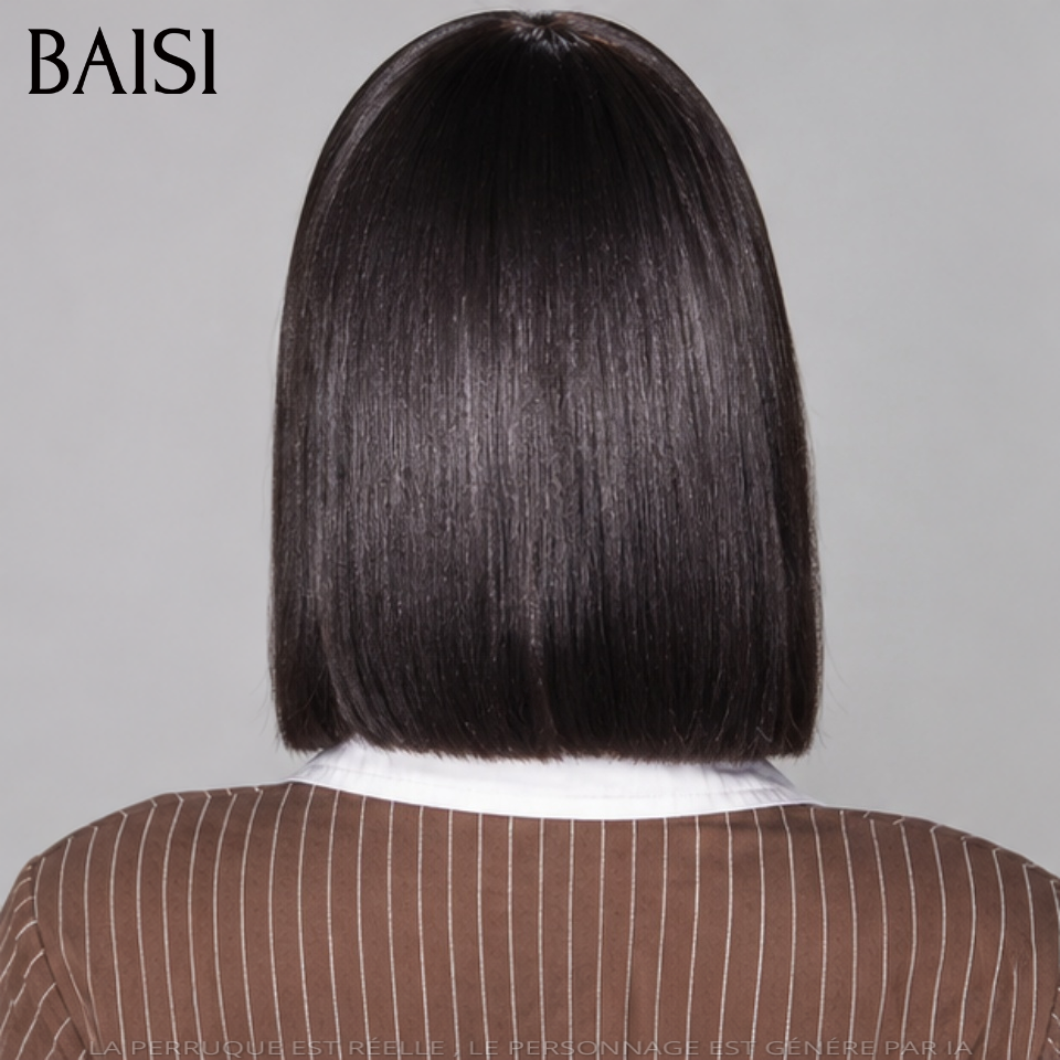  BAISI Perruque Avec Frange 100% Vietnam Hair Bob Lisse Noir Sans Colle Sans Lace 8Pouces à 12Pouces Top Grade en 100% Cheveux Humains Reçu 48H TVA 0€