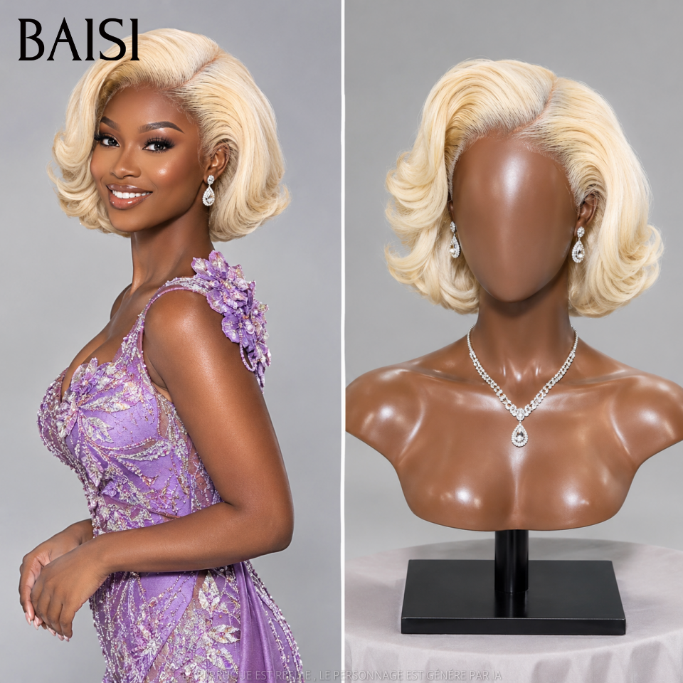 BAISI 4X4 Perruque Bob Blonde 613# 12Pouces 119€ Style Authentique Prix Abordable en 100% Cheveux humains