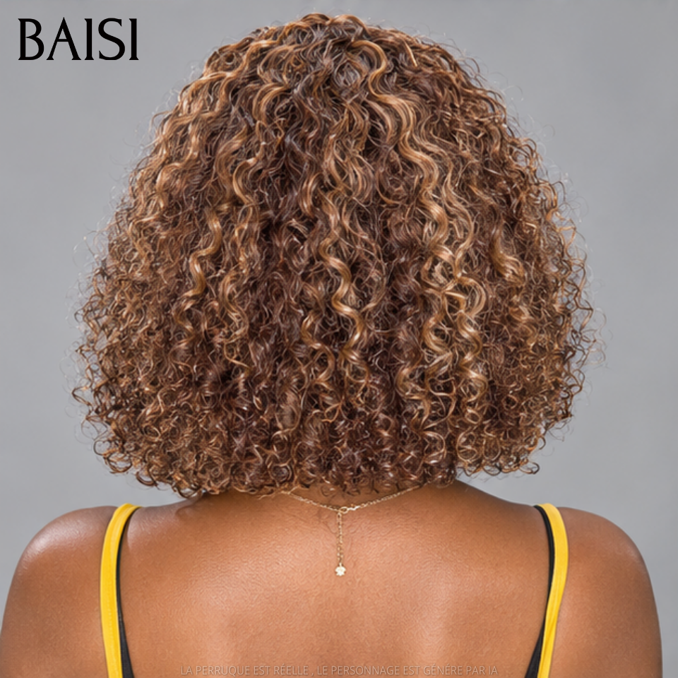 BAISI 13X4 Perruque Bob Curly En Mixte #4#27 Pré-plucked Pas Besoin de Colle en 100% Raw Hair Lace déjà couper