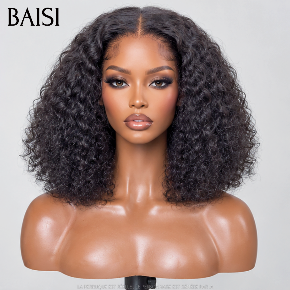 BAISI Lace frontale tranparente 13*4 Perruque curly Wave noir 12 pouce 75€ en 100% vrais cheveux humains BS65