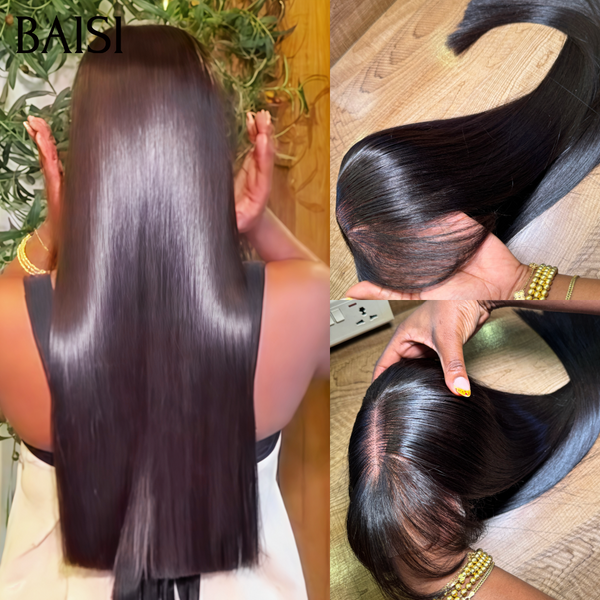 BAISI Perruque Lisse de luxe avec Frange NOIR  Vietnam Hair SDD bone straight 200% Densité Le Luxe A Prix Raisonable en 100% Cheveux Humains
