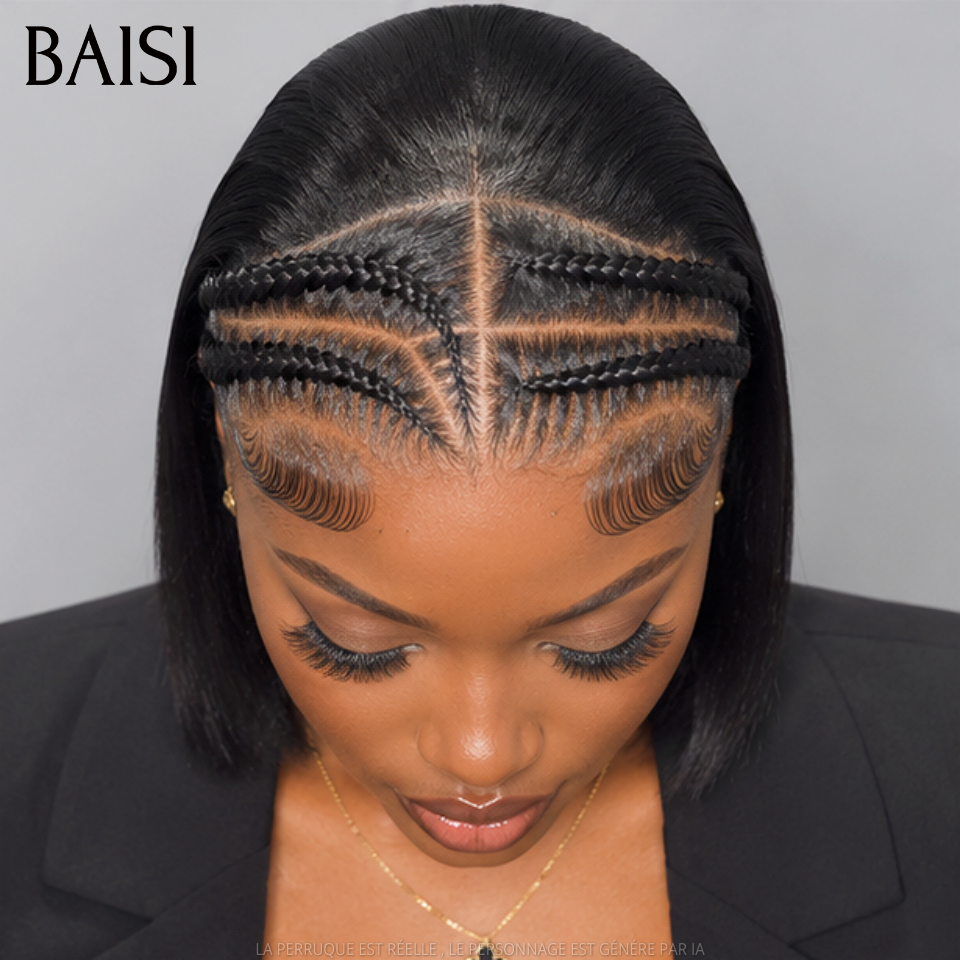 BAISI 13x4 Lace Perruque Bob Lisse Déjà Coiffée 99€ Seulement Avec Devant En Nattes Prête A Porter Très Tendance en 100% Cheveux humains