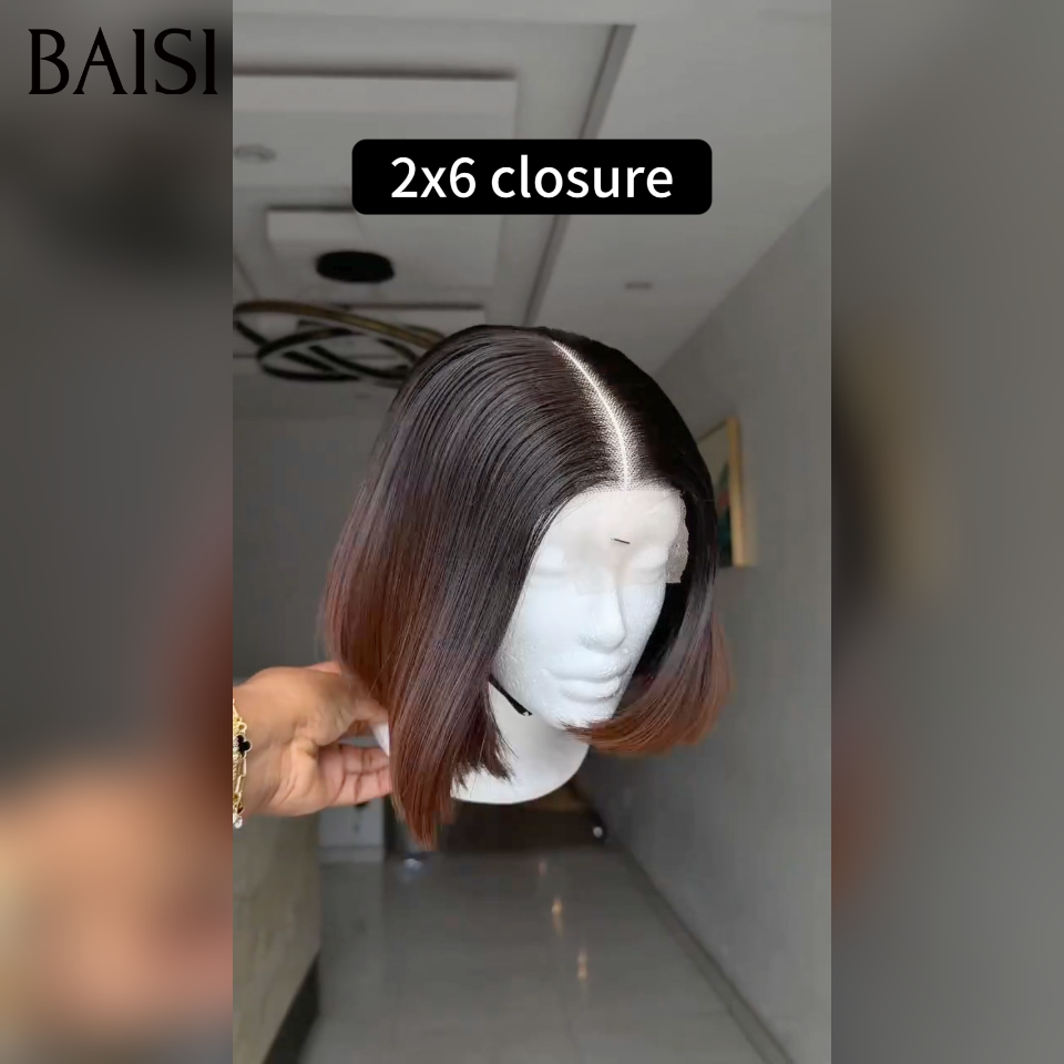 BAISI Perruques bob  Lisse Vietnam Hair Qualité Haut de Gamme Couleur Moitié Noir Moitié Marron Très A la Mode en 100% Cheveux Humains