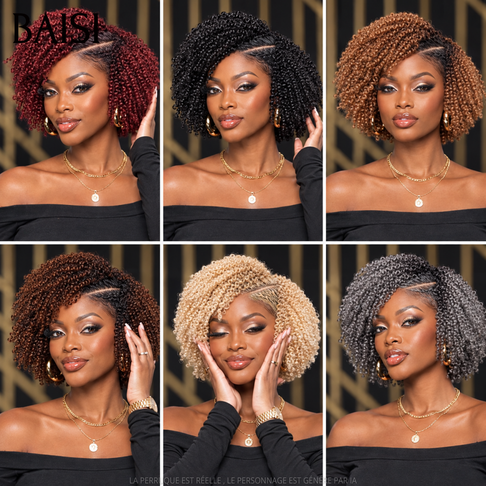 BAISI 13x6 Lace Perruque Bob Kinky Curly Coiffée  Toutes les Couleurs disponible  Avec Raie de Côté Nouveautés en 100% Cheveux humains