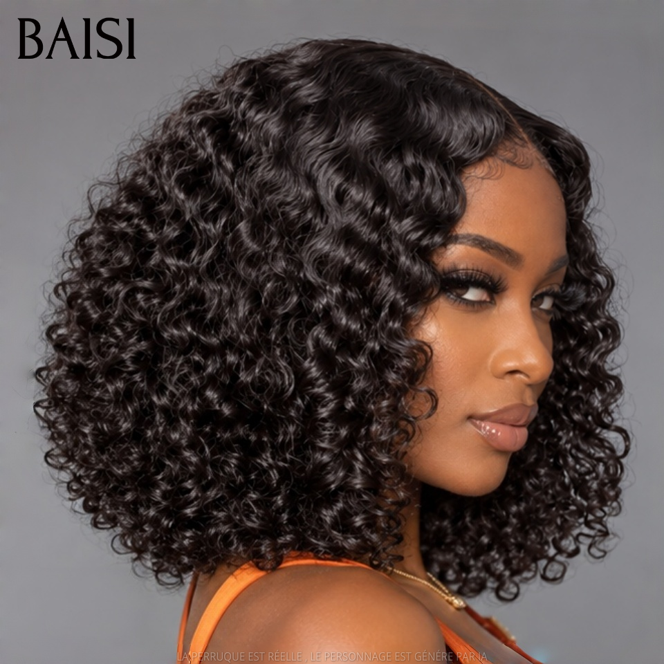 BAISI Perruque BOB Curly wave avec closure 8 pouce 89€ 250% densité en 100% Cheveux Humains