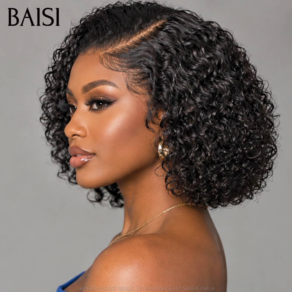 BAISI 13x4 lace frontal bob afro curl Perruque Natural 10 pouces en 100% Cheveux Humains