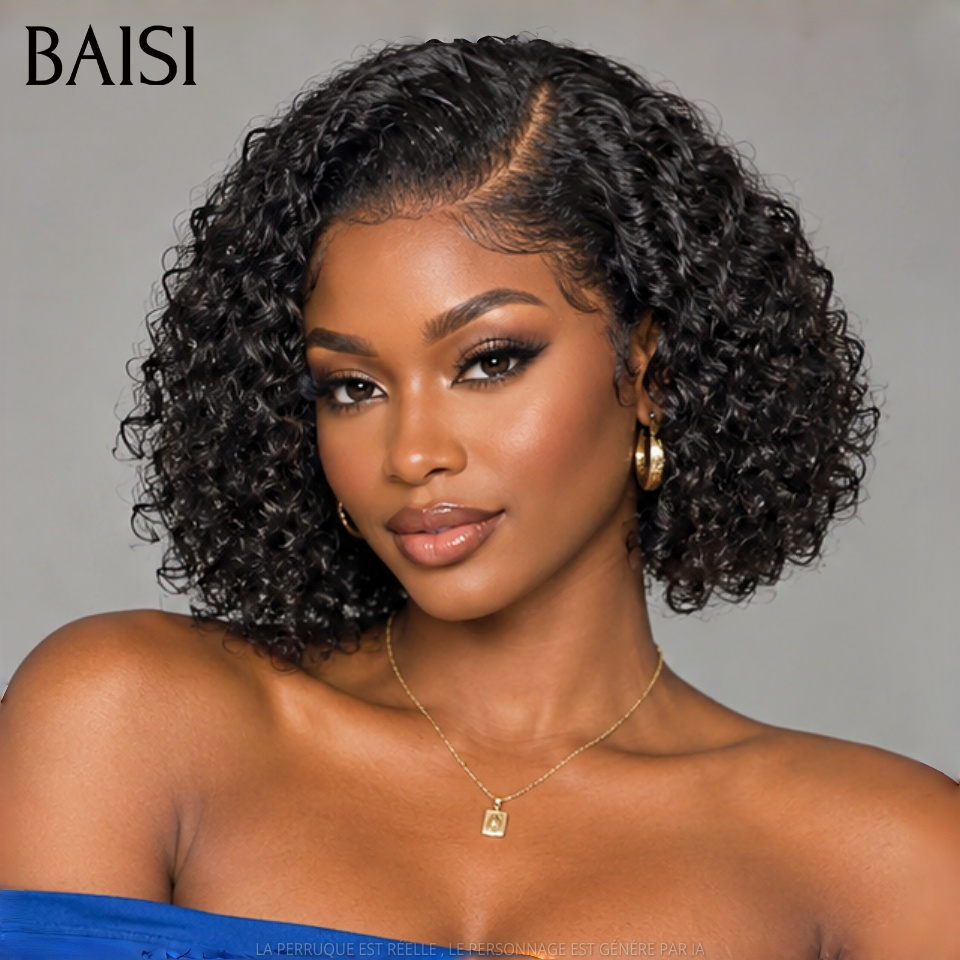 BAISI 13x4 lace frontal bob afro curl Perruque Natural 10 pouces en 100% Cheveux Humains
