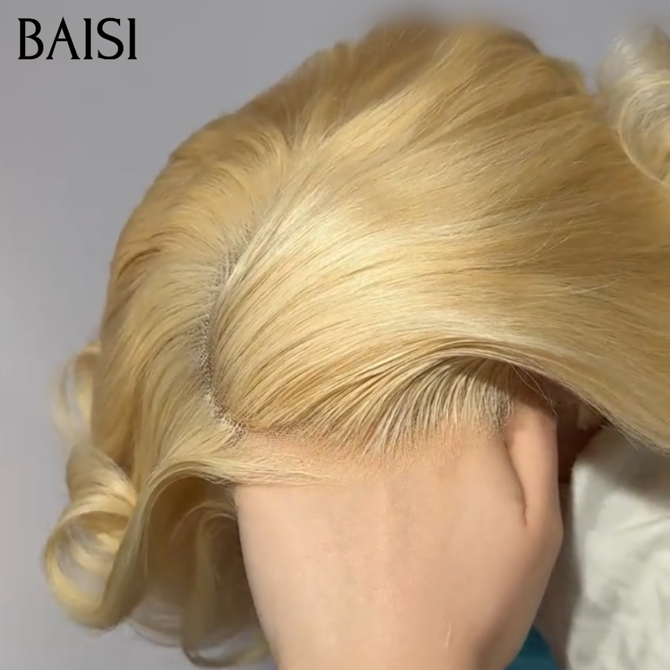 BAISI 13x4 Lace Perruque Blonde 613# Egg Wave 12Pouces 99€ Très Bonne Qualité Ou kinky Curly wave 99€ Topper cheveux partiel personnalisé en Couleur orange 350#（ c'est pas une perruque entière ) en 100% cheveux humains
