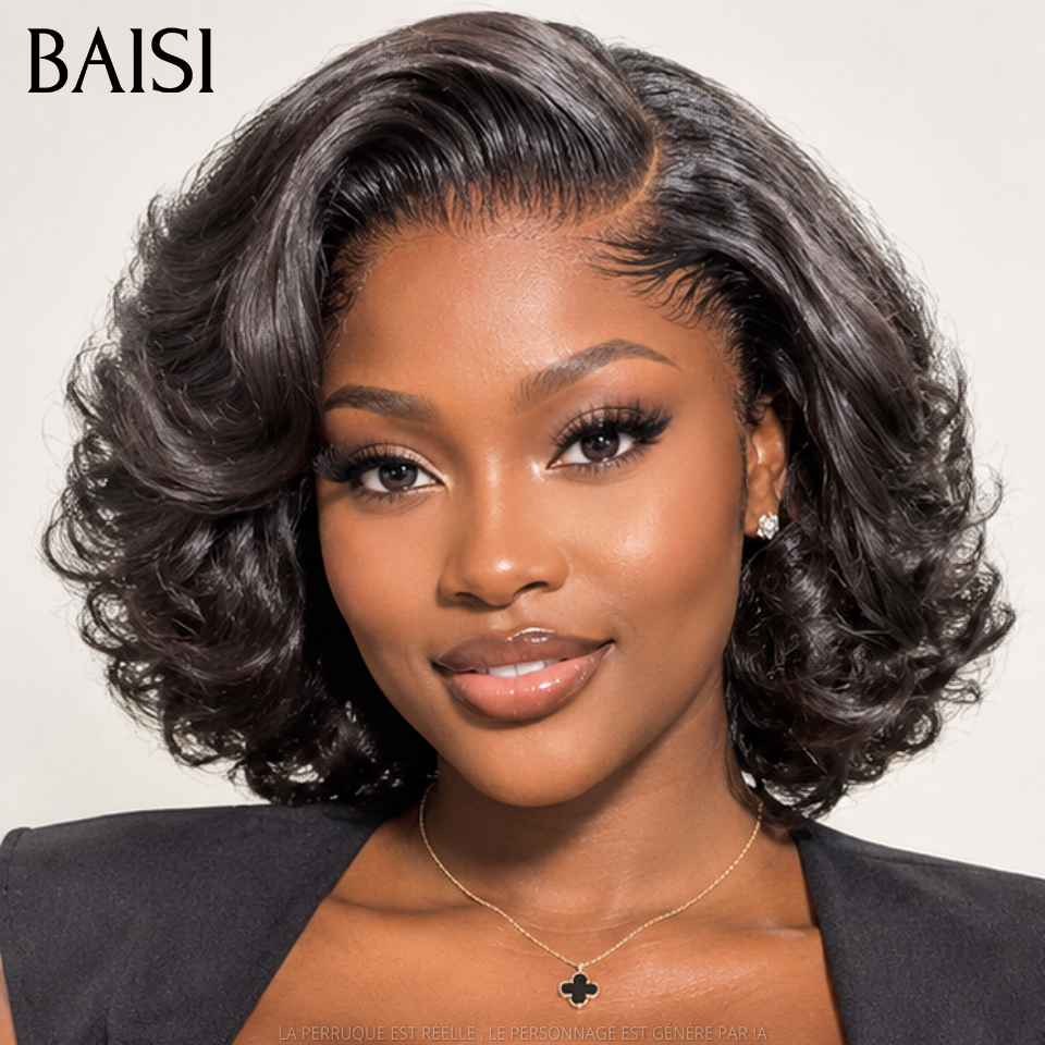 BAISI BLACK FRIDAY PROMO Stocks limités 79€ pixie Perruque egg wave NOIR avec lace frontal en 100% Cheveux Humains