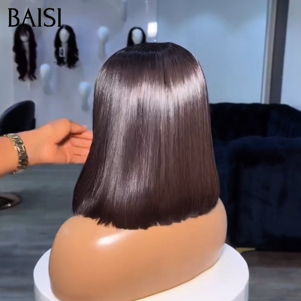 BAISI 4X4 Lace Perruque Bob  Lisse Couleur Noir 10Pouces 62€ ou Afro curly 119€ sans colle sans lace en 100% Cheveux Humains