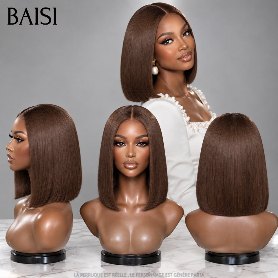 BAISI PROMOTION 75€ Perruque 4X4 lace Bob 10 Pouces Lisse en couleur Marron avec racine noir 1BT4# Moitié Prix ou 2x6 lace de luxe vietnam hair 115€ en 100% Cheveux Humains MP50