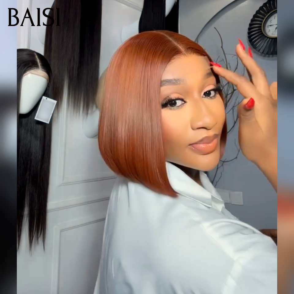 BAISI  2x6 Lace Perruque BOB Lisse 8 Pouces 95€ en Couleur Marron dorée 4/33# Authentique En 100% Cheveux Humains