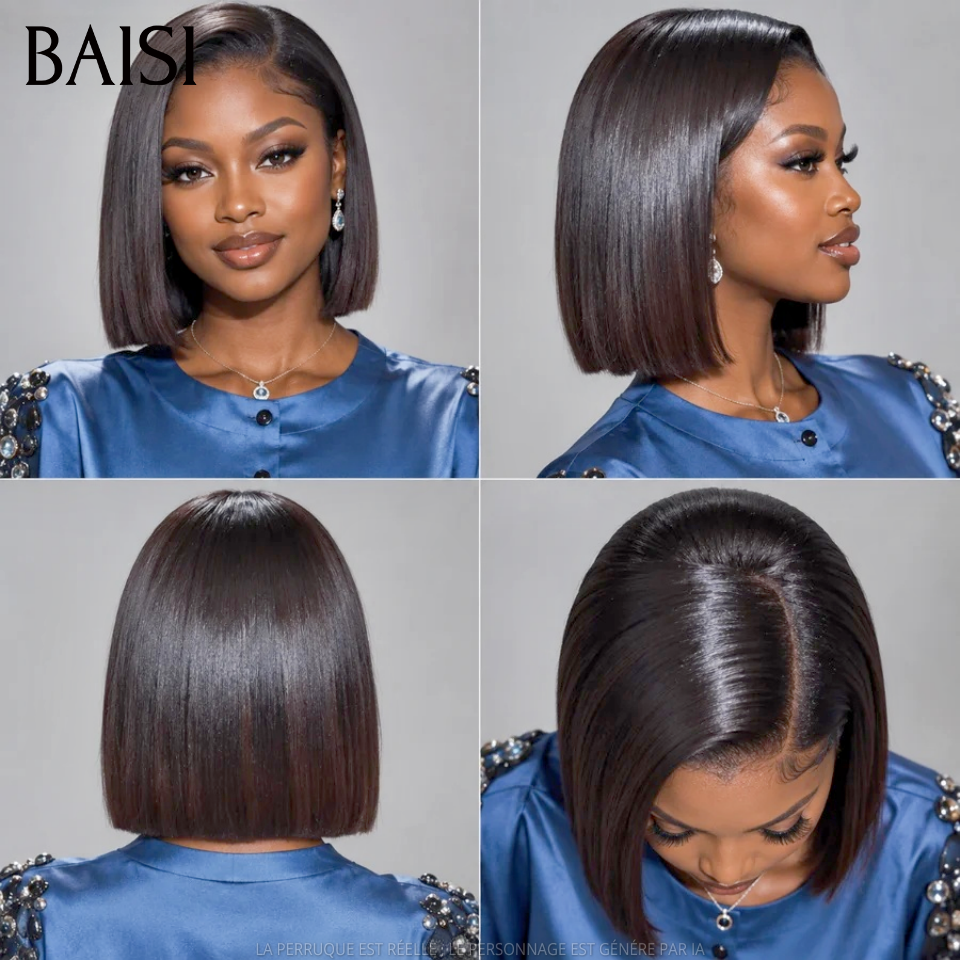 BAISI 2X6 lace Perruque BOB Lisse 8pouces 98€ ou 10pouces 118€  de Luxe Haute Qualité Viêtnam Hair Lisse BOB en Couleur Noir en 100% Cheveux Humains FR38