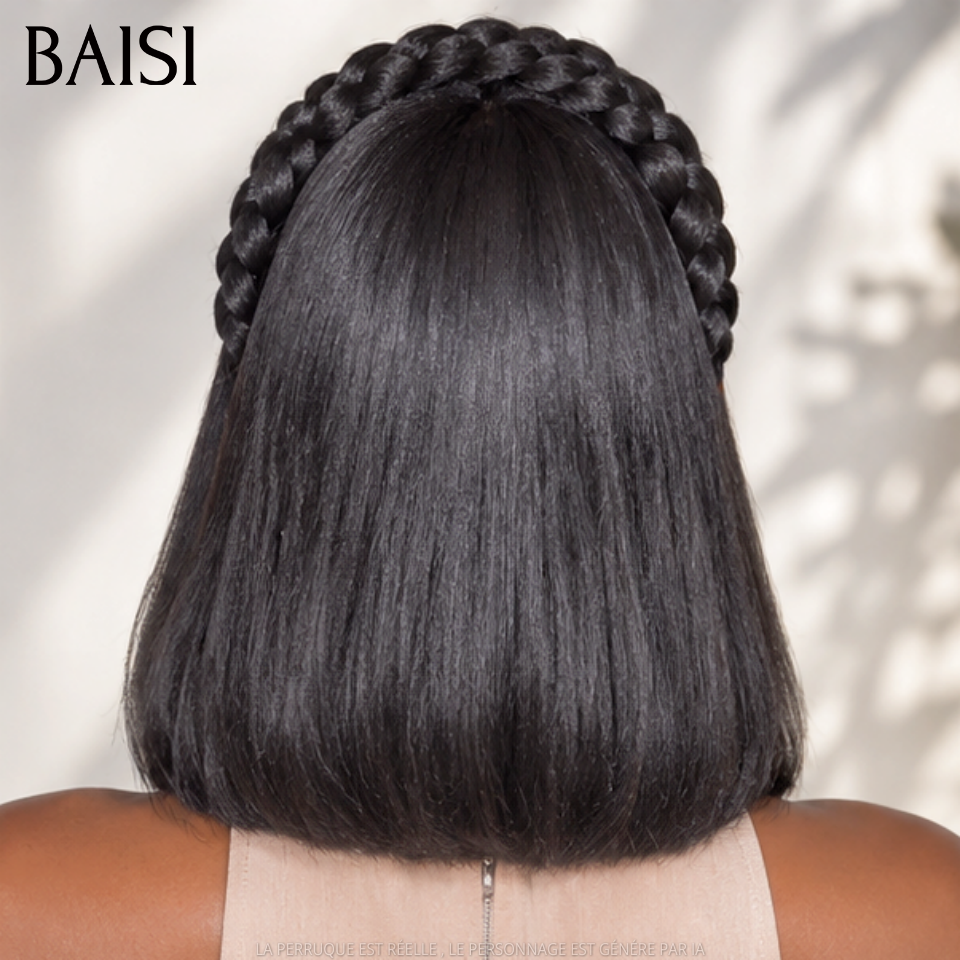 BAISI 13x4 Lace Perruque Bob Déjà Coiffée Lisse 10 Pouces 129€ Couleur Noir 1B# 100% Identique de Très Bonne qualité en 100% Cheveux humains