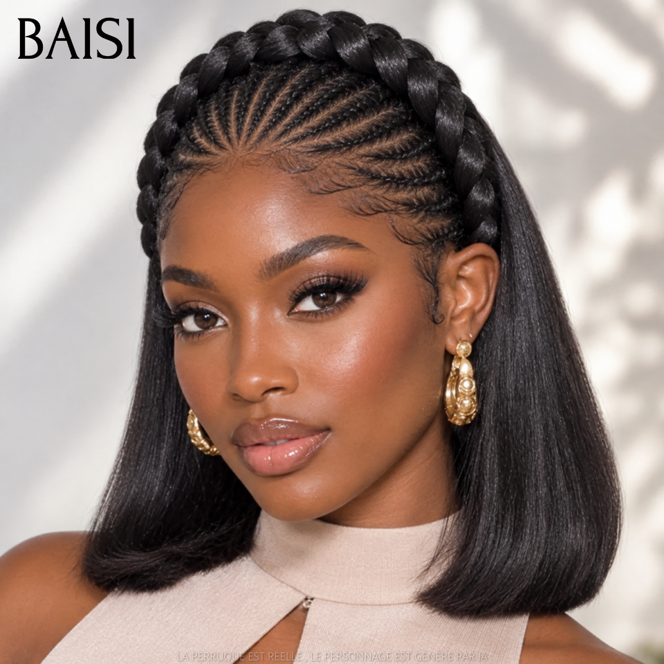 BAISI 13x4 Lace Perruque Bob Déjà Coiffée Lisse 10 Pouces 129€ Couleur Noir 1B# 100% Identique de Très Bonne qualité en 100% Cheveux humains