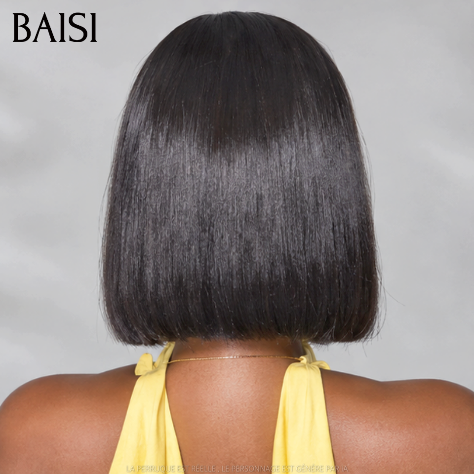  BAISI 13x4 Lace Frontale 10 Pouce lisse Noir 85€ sans colle prêt-à-porter Perruques avec coiffure tressée natte Vidéo 100% Réelle en 100% cheveux humains