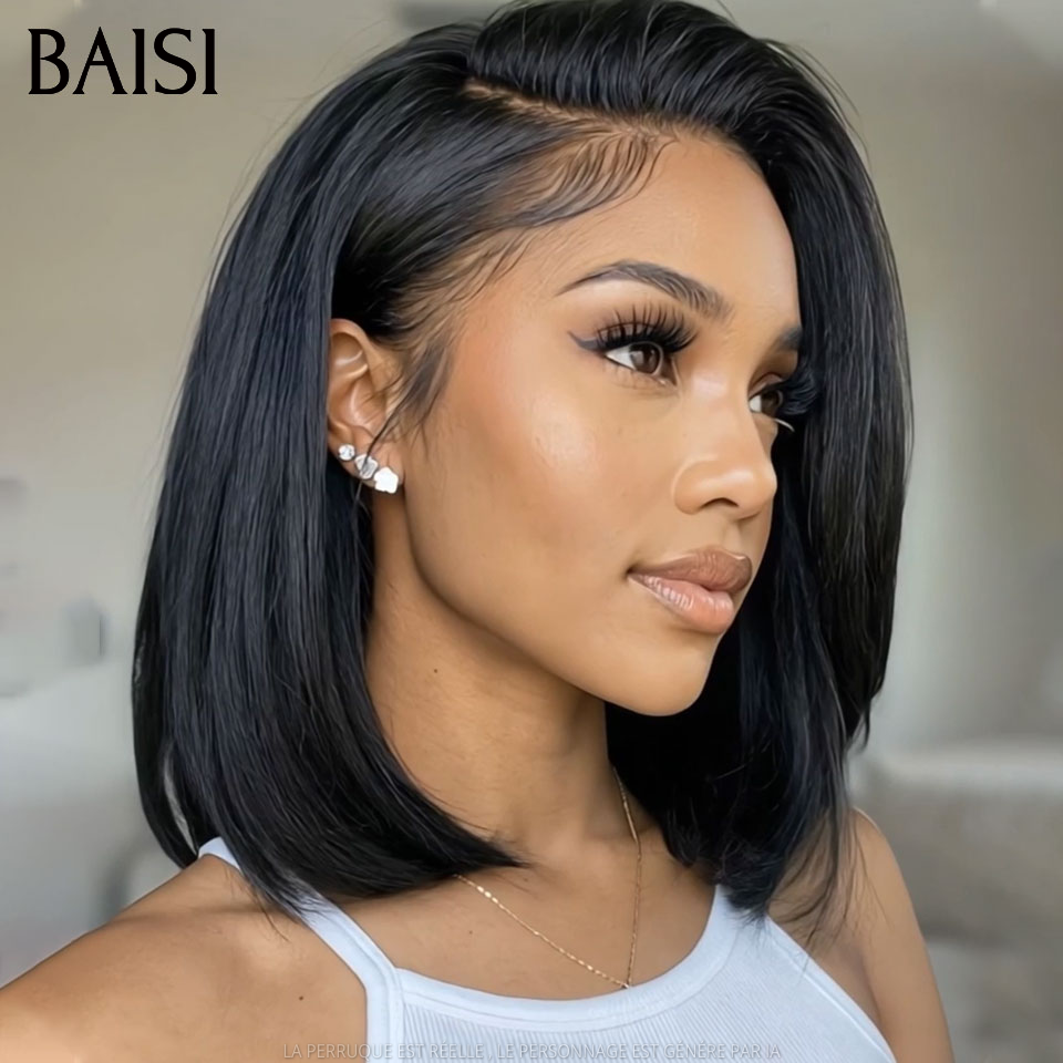 BAISI vente flash perruque bob carré frontale 12 pouce en Marron pixie moitié prix en 100% vrais cheveux humains MP50