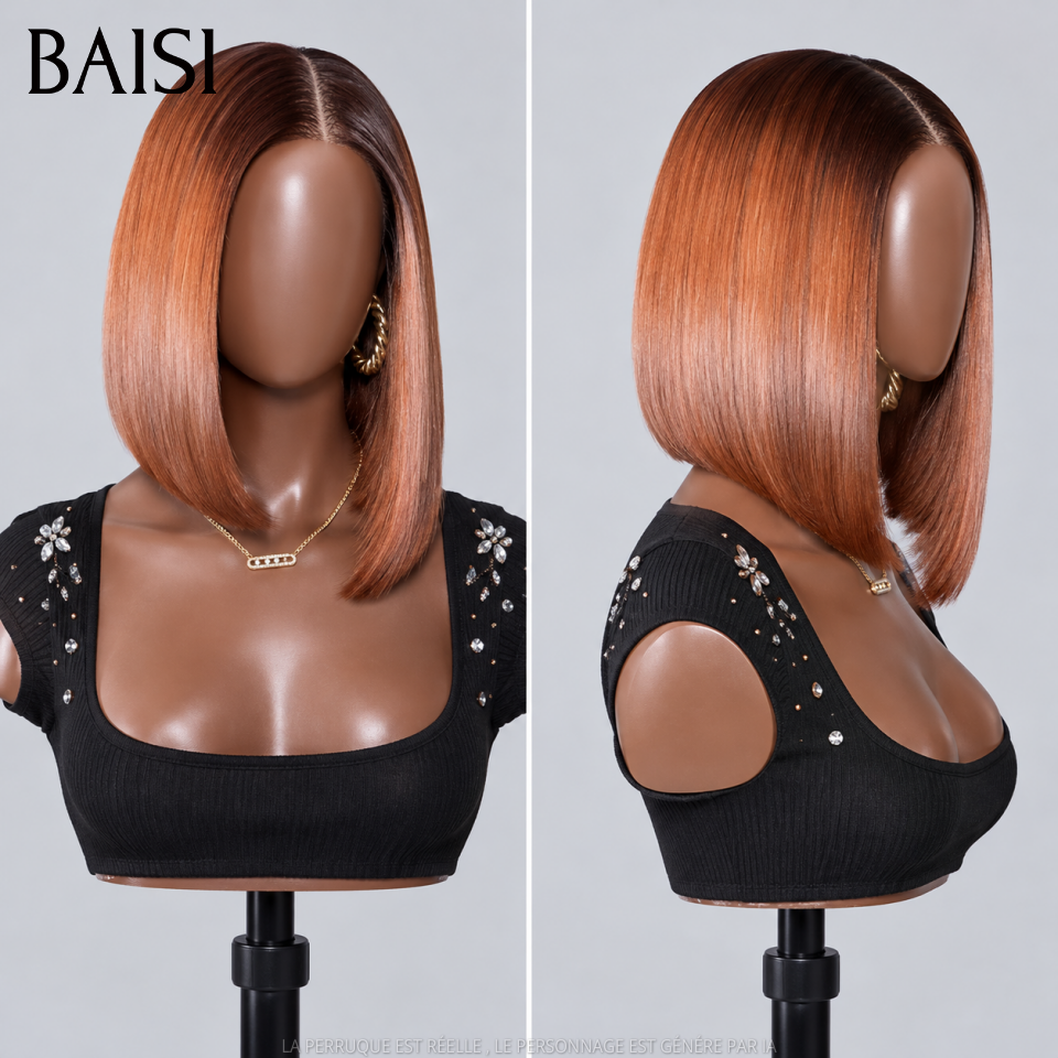 BAISI 2X6 Perruques Lisse BOB 10 Pouces de Luxe Haute Qualité Viêtnam Hair en Couleur Marron avec racine noir 4T#33 en 100% Cheveux Humains