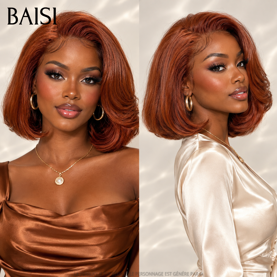  BAISI Promotion Black Friday 1 marron bob coupe 98€ ou 2 pixies 89€ 10 Pouces 13x4 lace frontal bob lisse en 2 couleurs Mixte Miel et Marron en 100% Cheveux Humains