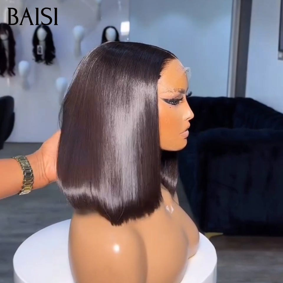 BAISI 4X4 Lace Perruque Bob  Lisse Couleur Noir 10Pouces 62€ ou Afro curly 119€ sans colle sans lace en 100% Cheveux Humains