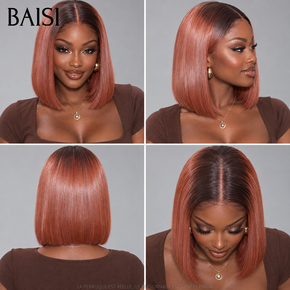 BAISI 2X6 lace closure perruque Lisse Bob en couleur 4T33# Couleurs personnalisées 250% Densité SDD BONE Straight 100% Vietnam Hair en 100% Cheveux Humains