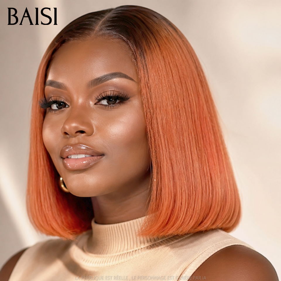 BAISI Achetez 1 +1 Gratuite= 88€ 4x4 lace lisse bob 1BT30# 10 pouces et sans lace pixie ou Lisse + curly + san lace en 100% vrais cheveux humains
