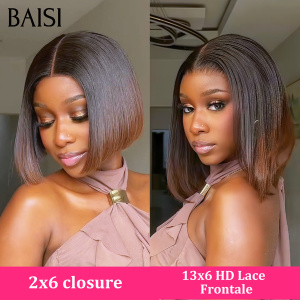 BAISI Perruque Bob Lisse 100% Vietnam Hair de Luxe Couleur Marron noir 1B/T4# en 100% Cheveux Humains