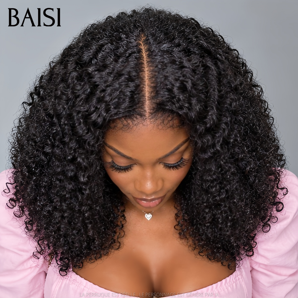 BAISI Grande SOLDES 4X4 Closure Perruque Naturelle Curly moitié prix 300% Densité Sans Colle Lace déjà couper Facile à Porter  MP50