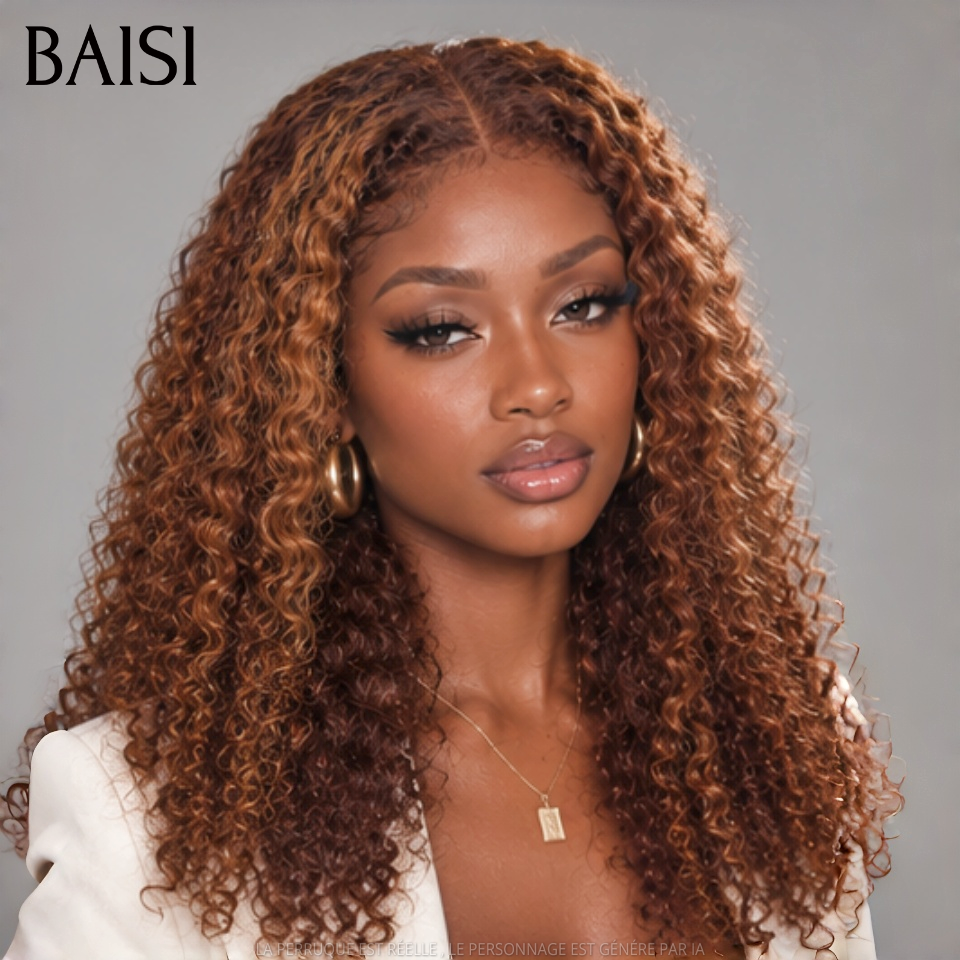 BAISI 4x4 lace frontal Perruque Bouclée Curly A partir de 139€ Couleur Marron Glacée 4/30# Bien Fournie Meilleure Qualité en 100% Cheveux Humains