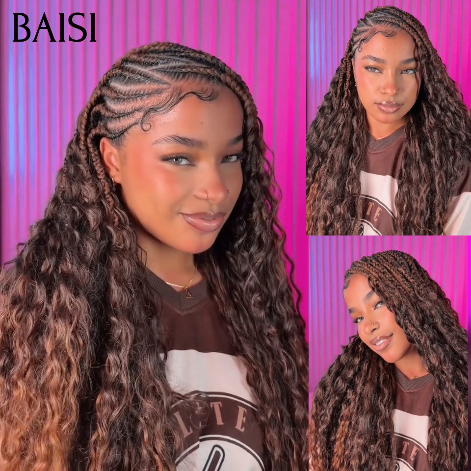 BAISI 13x6 Lace Perruque Coiffée Deep Wave Demi-Tresses 24Pouces 259€ Couleur Châtain Marron 2B30# Look Original en 100% Cheveux humains