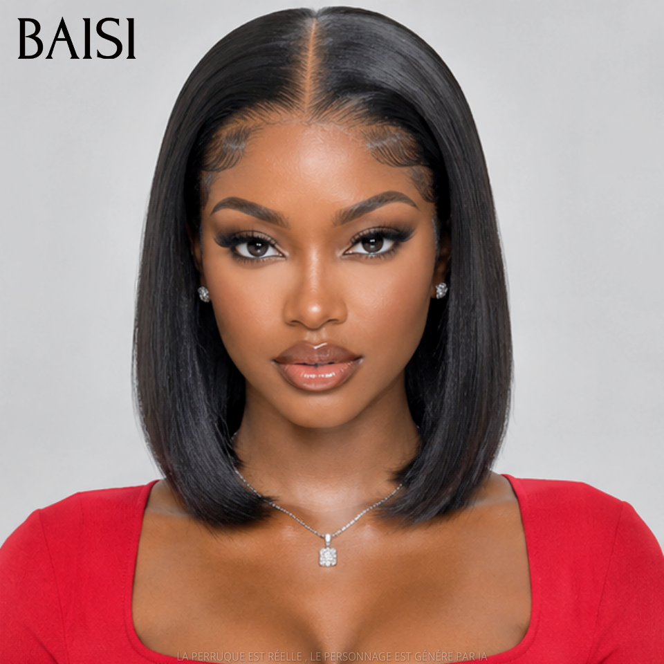 BAISI 13x4 Lace Perruque Bob Lisse Couleur Noir 1B# 10 Pouces 79€ Pratique Au Travail ou Au Quotidien en 100% Cheveux humains