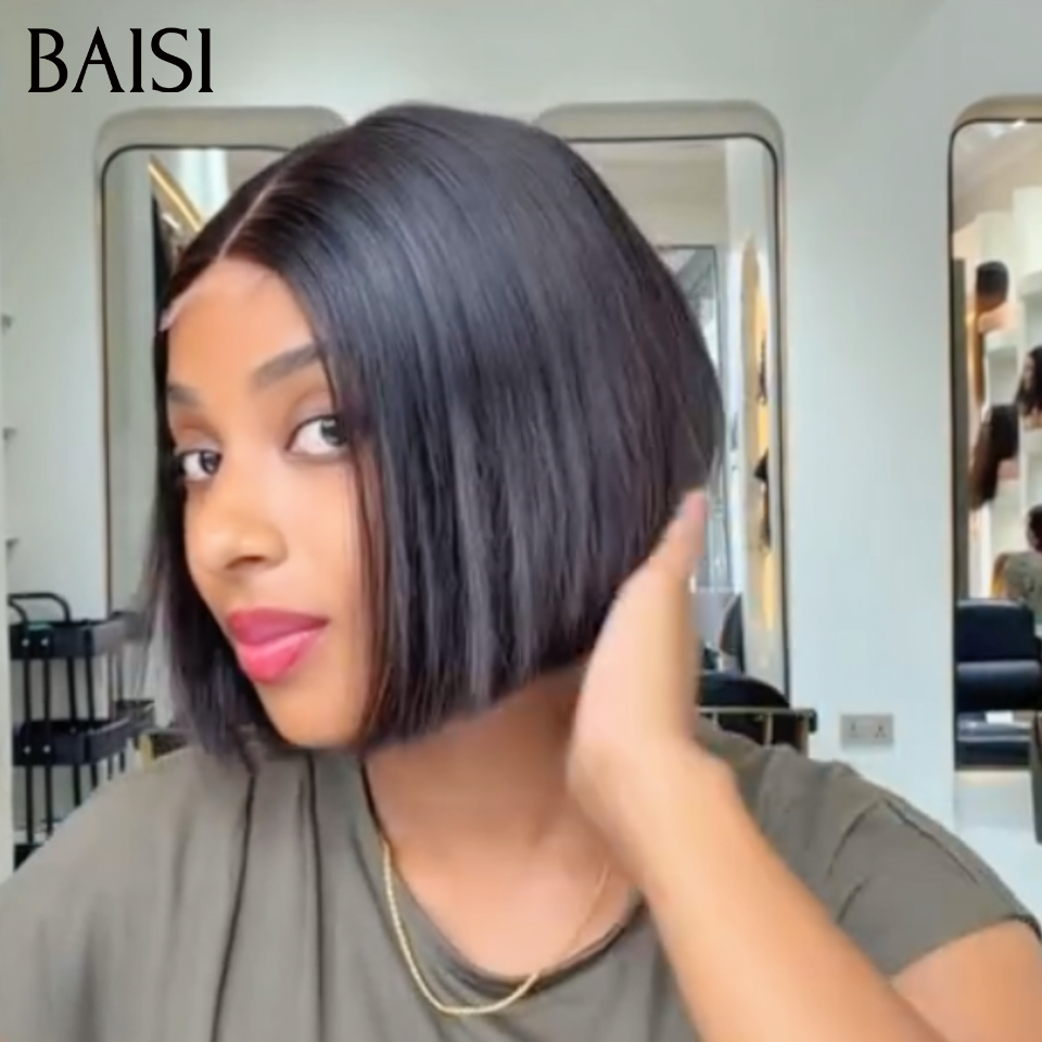 BAISI 2x6 Lace Perruque 100% Vietnam Hair bob Lisse Noir SDD BONE STRAIGHT 8pouces Qualité de OUUFFF Deja En France TVA 0€ Reçu 48H en 100% Cheveux Humains