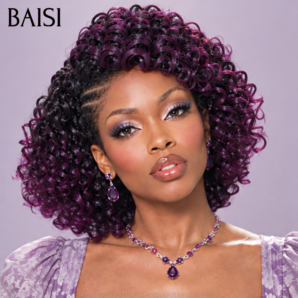 BAISI 13x4 Lace Perruque Déjà Coiffée Curly Violet Courte A Partir de 139€€ Couleur En Vogue Mèche de Qualité en 100% Cheveux humains MP50