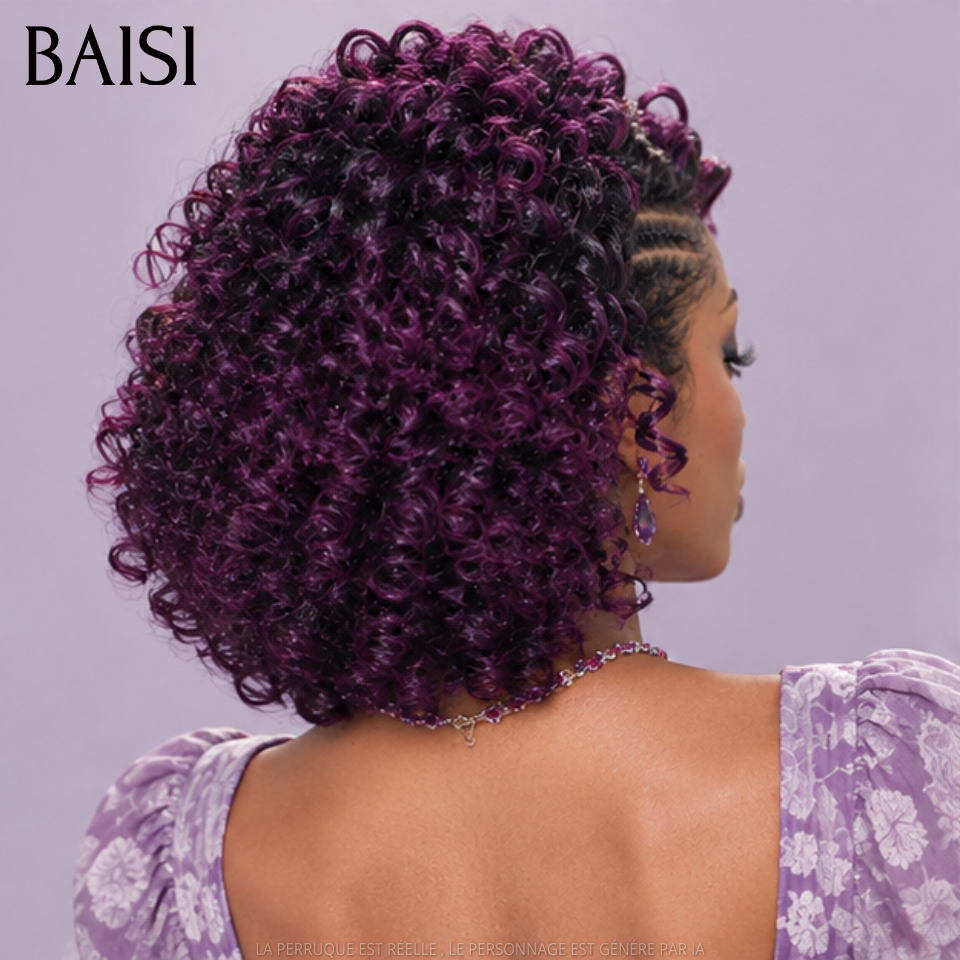 BAISI 13x4 Lace Perruque Déjà Coiffée Curly Violet Courte A Partir de 139€€ Couleur En Vogue Mèche de Qualité en 100% Cheveux humains MP50