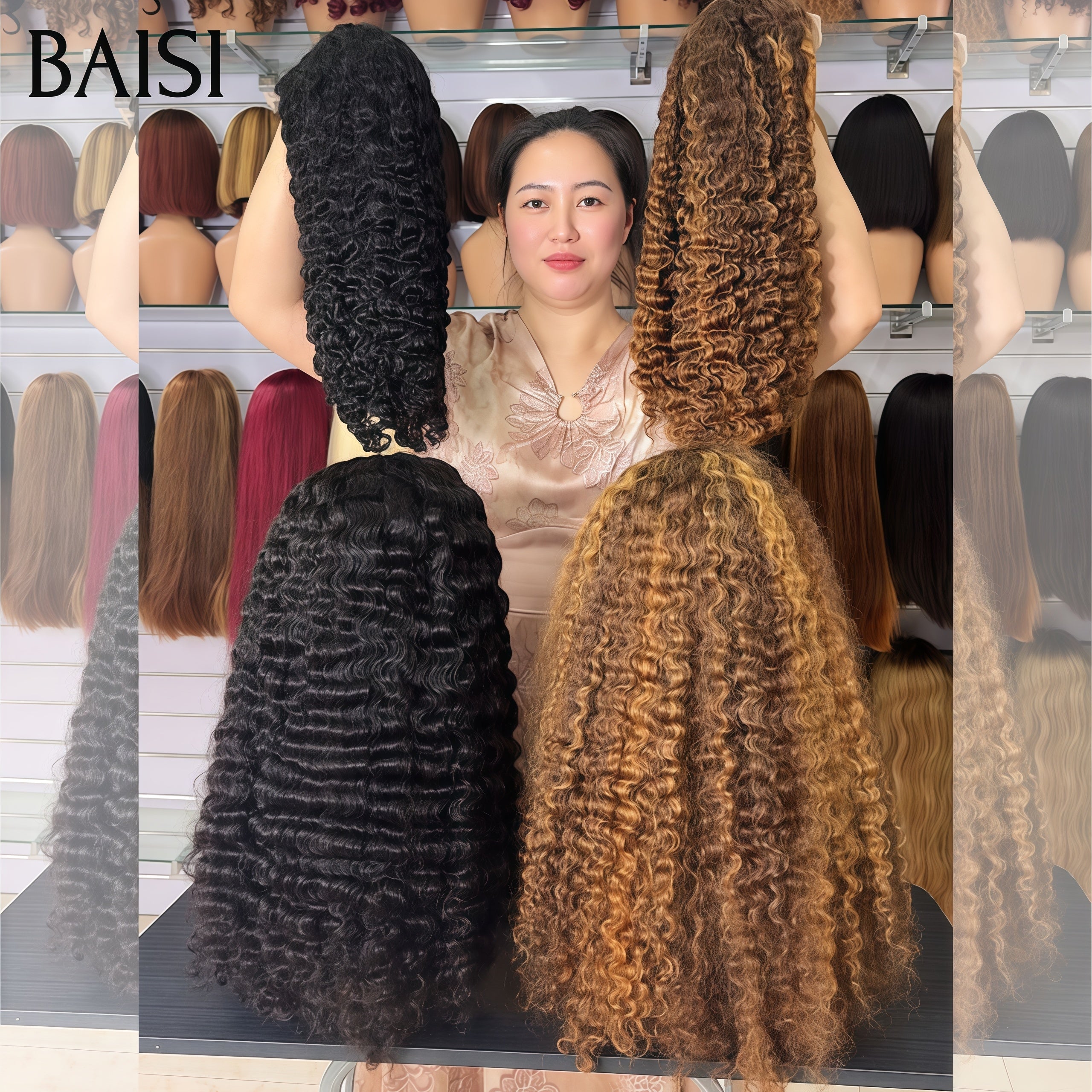 BAISI 5x5 Lace Perruques Burmes Deep wave Noir 1B# Beaucoup de volume en 100% vrais cheveux humains